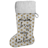 Fluffy Sherpa Lined Christmas Stocking - Jesus Is My Anchor (Design: Gold Star)