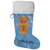 Personalised Name Fluffy Sherpa Lined Christmas Stocking - Gingerbread Woman (Design: Blue)