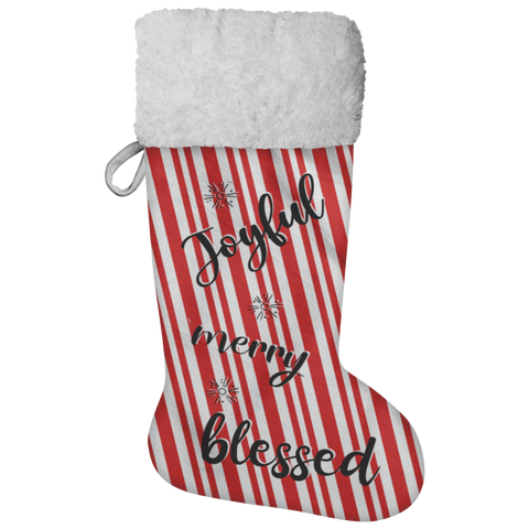 Fluffy Sherpa Lined Christmas Stocking - Joyful Merry Blessed (Design: Candy)