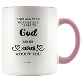 Typography Dishwasher Safe Accent Mugs - Casting Your Care Upon Him ~1 Peter 5:7~