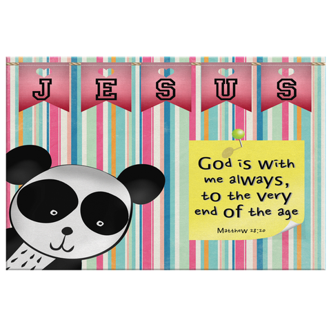 Hope Inspiring Nursery & Kids Bedroom Framed Canvas Wall Art - God Is With Me Always ~Matthew 28:20~ (Design: Panda 1)