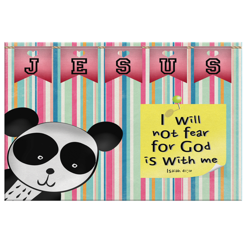 Hope Inspiring Nursery & Kids Bedroom Framed Canvas Wall Art - God Is With Me ~Isaiah 41:10~ (Design: Panda 1)