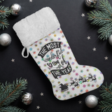 Fluffy Sherpa Lined Christmas Stocking - The Most Wonderful Time Of The Year (Design: Rainbow Snowflake)