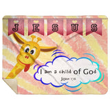 Hope Inspiring Kids Snuggly Blanket - I Am A Child Of God ~John 1:12~ (Design: Giraffe 1)
