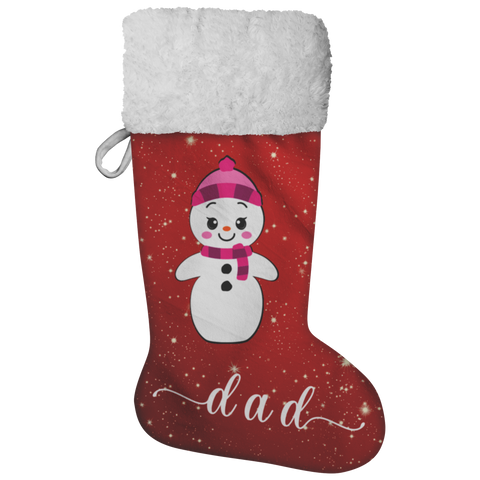 Personalised Name Fluffy Sherpa Lined Christmas Stocking - Snow Woman (Design: Red)