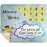 Cozy Plush Baby Milestone Blanket - Spirit Of God Lives In Me ~1 Corinthians 3:16~ (Design: Giraffe 2)