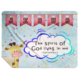 Hope Inspiring Kids Snuggly Blanket - Spirit Of God Lives In Me ~1 Corinthians 3:16~ (Design: Giraffe 2)