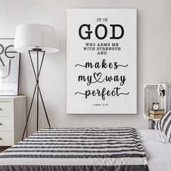 Minimalist Typography Framed Canvas - God Is My Strength & Power ~2 Samuel 22:33~