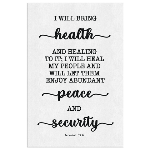 Minimalist Typography Framed Canvas - I Will Bring Health & Healing ~Jeremiah 33:6~