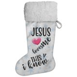 Fluffy Sherpa Lined Christmas Stocking - Jesus Loves Me This I Know (Design: Blue Snowflake)