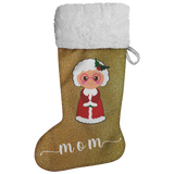 Personalised Name Fluffy Sherpa Lined Christmas Stocking - Mrs Claus (Design: Gold)