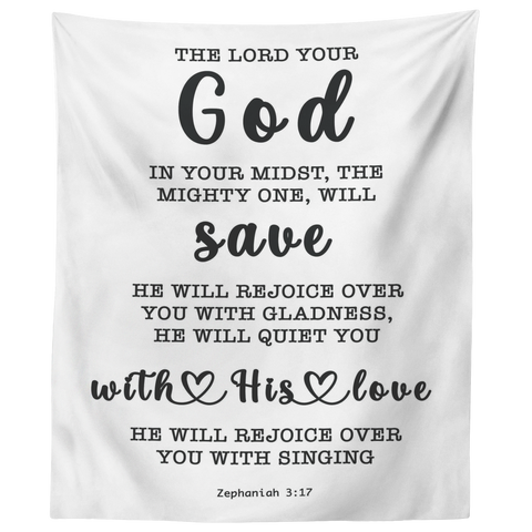 Minimalist Typography Tapestry - God In Your Midst ~Zephaniah 3:17~