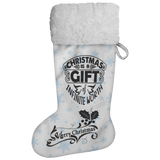 Fluffy Sherpa Lined Christmas Stocking - Christmas Is A Gift Of Infinite Worth (Design: Blue Snowflake)