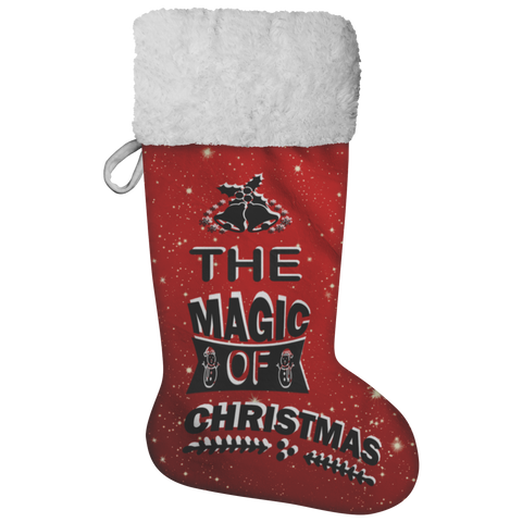 Fluffy Sherpa Lined Christmas Stocking - The Magic Of Christmas (Design: Red)