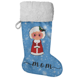 Personalised Name Fluffy Sherpa Lined Christmas Stocking - Mrs Claus (Design: Blue)
