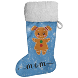 Personalised Name Fluffy Sherpa Lined Christmas Stocking - Gingerbread Woman (Design: Blue)