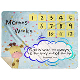 Cozy Plush Baby Milestone Blanket - God Is With Me Always ~Matthew 28:20~ (Design: Giraffe 2)