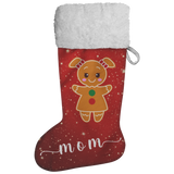 Personalised Name Fluffy Sherpa Lined Christmas Stocking - Gingerbread Woman (Design: Red)