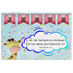 Hope Inspiring Nursery & Kids Bedroom Framed Canvas Wall Art - Christ Strengthens Me ~Philippians 4:13~ (Design: Giraffe 2)