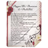 Bible Verses Premium Mink Sherpa Blanket - Prayer for Provision & Protection ~Psalm 23:1-6~ (Design: Flower Frame 1)