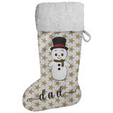 Personalised Name Fluffy Sherpa Lined Christmas Stocking - Snowman (Design: Gold Star)