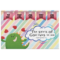 Hope Inspiring Nursery & Kids Bedroom Framed Canvas Wall Art - Spirit Of God Lives In Me ~1 Corinthians 3:16~ (Design: Dinosaur)