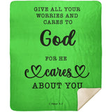 Typography Premium Sherpa Mink Blanket - Casting Your Care Upon Him ~1 Peter 5:7~