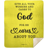 Typography Premium Sherpa Mink Blanket - Casting Your Care Upon Him ~1 Peter 5:7~