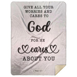 Typography Premium Sherpa Mink Blanket - Casting Your Care Upon Him ~1 Peter 5:7~