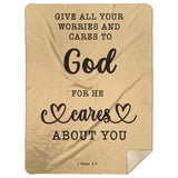 Typography Premium Sherpa Mink Blanket - Casting Your Care Upon Him ~1 Peter 5:7~