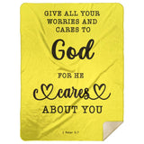 Typography Premium Sherpa Mink Blanket - Casting Your Care Upon Him ~1 Peter 5:7~