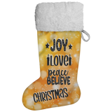 Fluffy Sherpa Lined Christmas Stocking - Joy Love Peace Believe Christmas (Design: Orange)