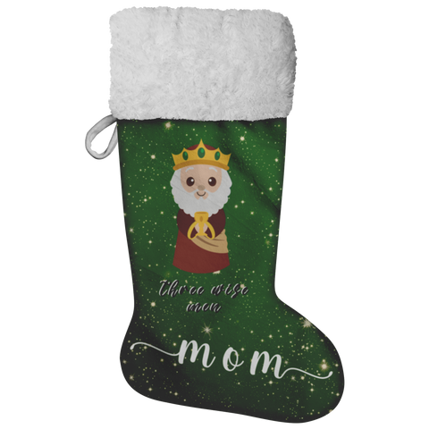 Personalised Name Fluffy Sherpa Lined Christmas Stocking - Wiseman 2 (Design: Green)