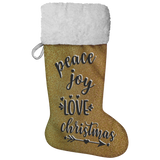 Fluffy Sherpa Lined Christmas Stocking - Peace Joy Love Christmas (Design: Gold)