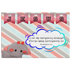 Hope Inspiring Nursery & Kids Bedroom Framed Canvas Wall Art - Christ Strengthens Me ~Philippians 4:13~ (Design: Elephant)