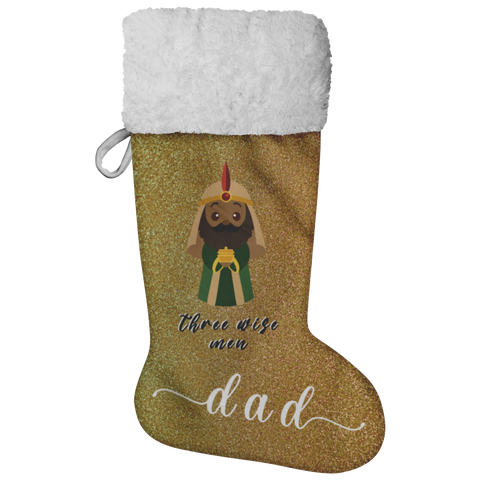 Personalised Name Fluffy Sherpa Lined Christmas Stocking - Wiseman 1 (Design: Gold)