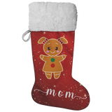 Personalised Name Fluffy Sherpa Lined Christmas Stocking - Gingerbread Woman (Design: Red)