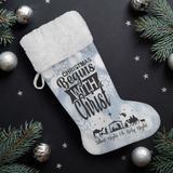 Fluffy Sherpa Lined Christmas Stocking - Christmas Begins With Christ (Design: White Snowflake)