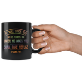 Bible Verses Dishwasher Safe Black Mugs - Psalm 91:4 Design 3