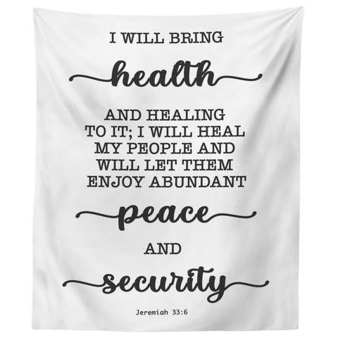Minimalist Typography Tapestry - I Will Bring Health & Healing ~Jeremiah 33:6~