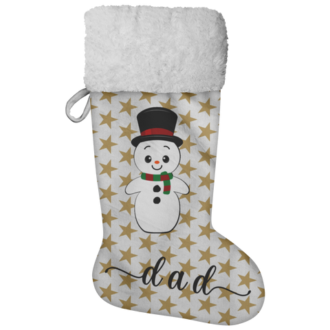 Personalised Name Fluffy Sherpa Lined Christmas Stocking - Snowman (Design: Gold Star)