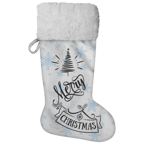 Fluffy Sherpa Lined Christmas Stocking - Merry Christmas (Design: Blue Snowflake)