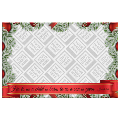 Personalized Christmas Framed Canvas Wall Art - For Unto Us A Child Is Born, A Son Is Given ~Isaiah 9:6~ (Design: Horizontal Holly)