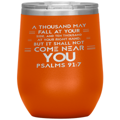 Bible Verses Stainless Steel Vacuum Insulated Wine Tumbler - Psalm 91:7 Design 8