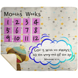 Cozy Plush Baby Milestone Blanket - God Is With Me Always ~Matthew 28:20~ (Design: Monkey)