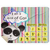 Cozy Plush Baby Milestone Blanket - I Am A Child Of God ~John 1:12~ (Design: Panda 1)