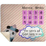 Cozy Plush Baby Milestone Blanket - Spirit Of God Lives In Me ~1 Corinthians 3:16~ (Design: Panda 2)