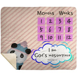 Cozy Plush Baby Milestone Blanket - I Am God's Masterpiece ~Ephesians 2:10~ (Design: Panda 2)