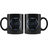 Bible Verses Black Mugs - 2 Corinthians 5:7 (Design 4) - Meditate Healing Christian Store