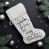 Fluffy Sherpa Lined Christmas Stocking - Jesus Is My Anchor (Design: Rainbow Snowflake)